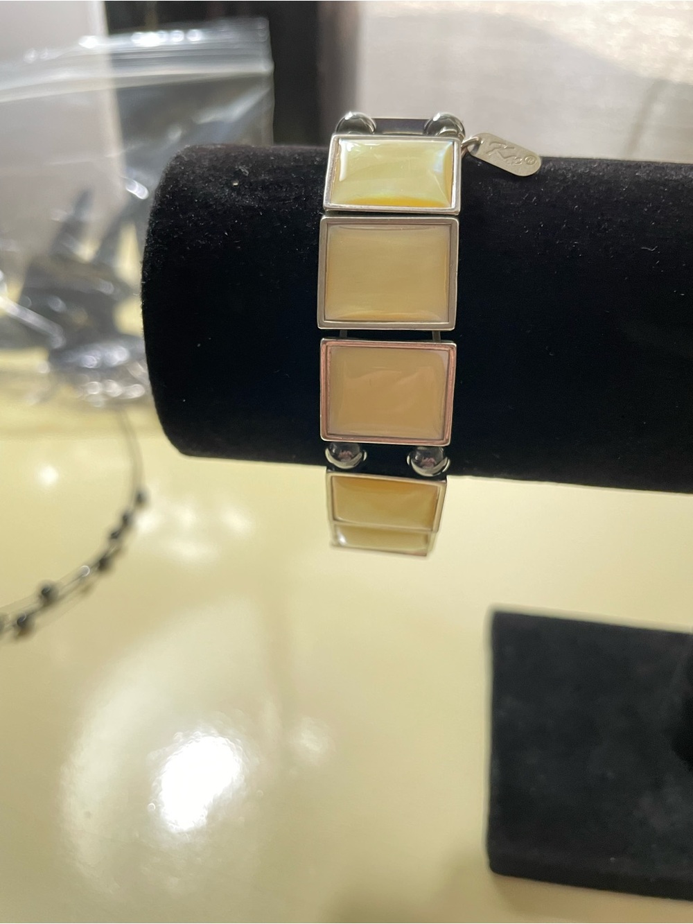 Yellow Square Tile Stretch Bracelet with Silver Frames